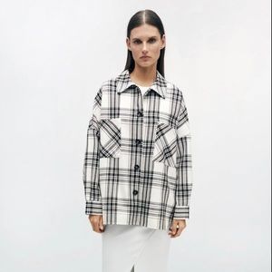 Zara | Black and White Plaid Overshirt | Shirt Jacket | Chore Jacket | Size S